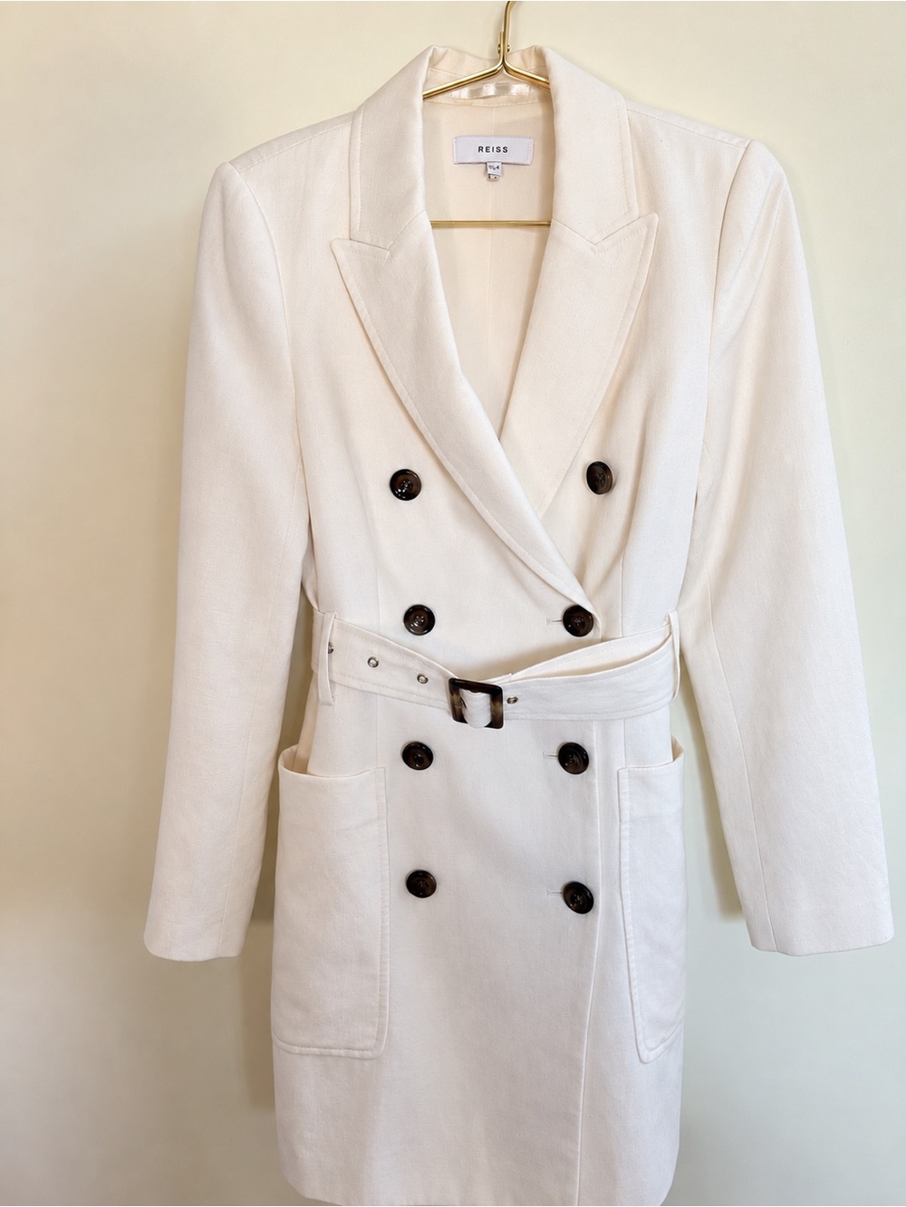 REISS Beatrice Linen-Blend Belted Tuxedo Mini Dress US 4 NWOT - Picture 6 of 8